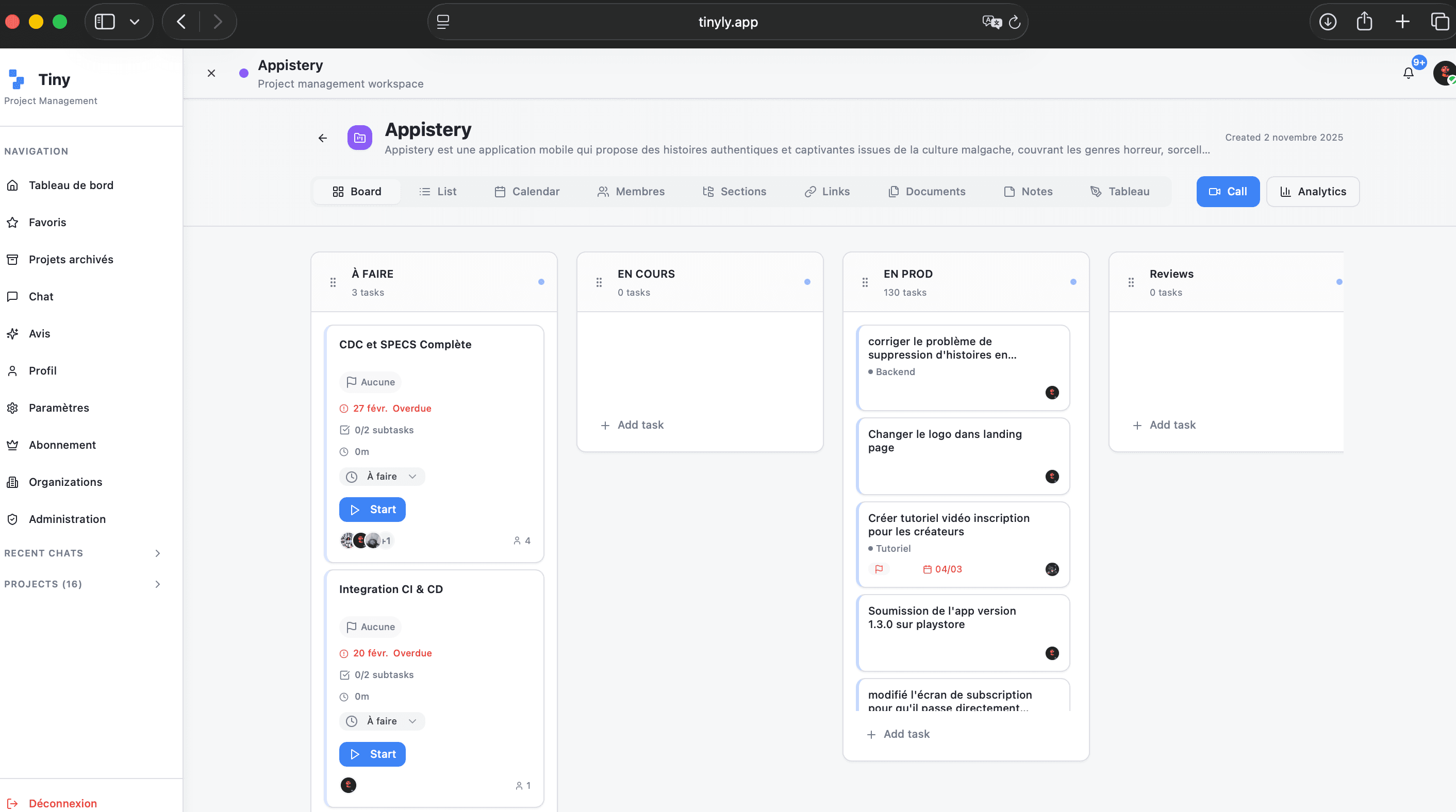 Tiny — Project management